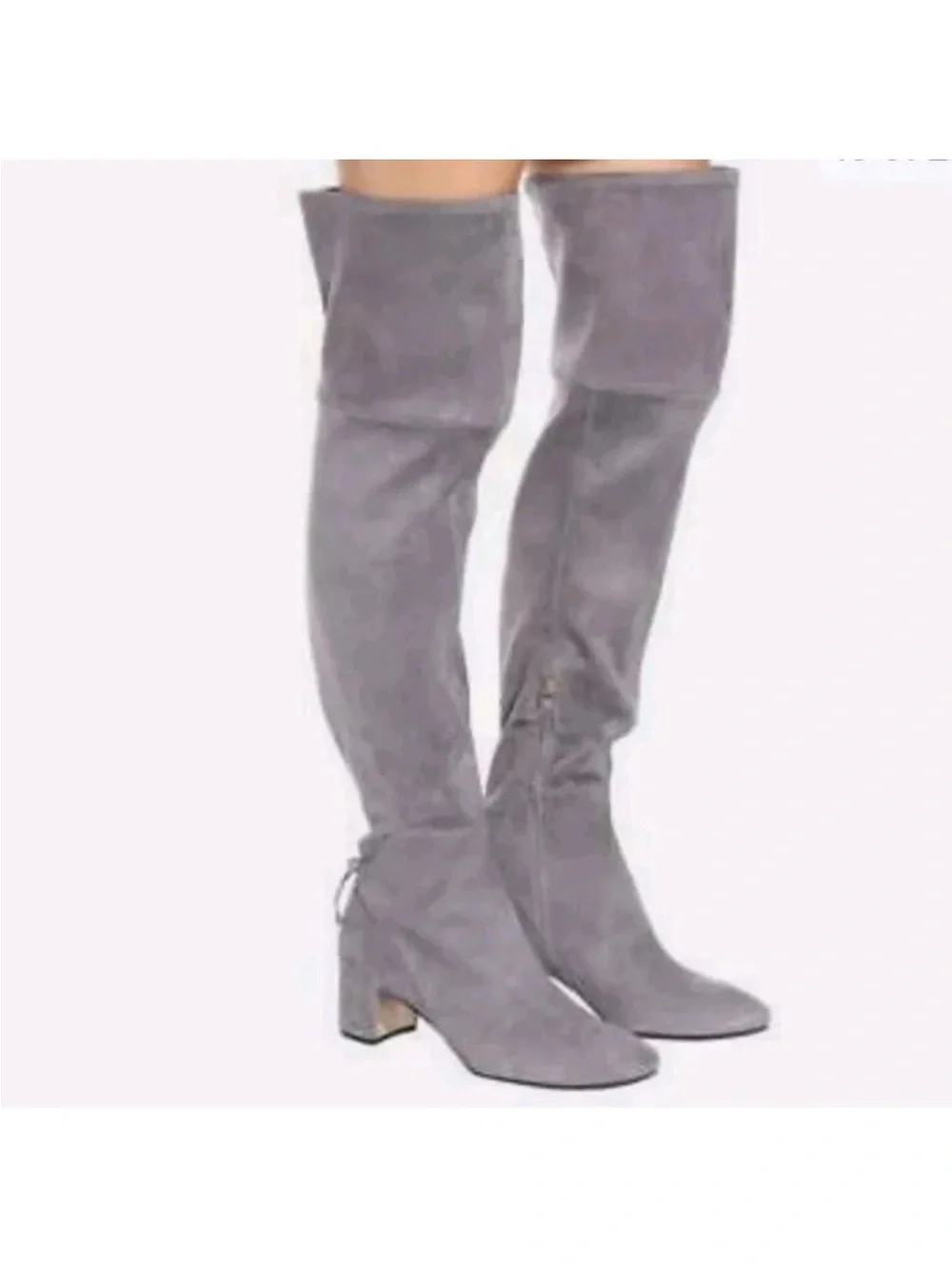 Tory Burch Laila Over The Knee Stretch Suede Boots Grey